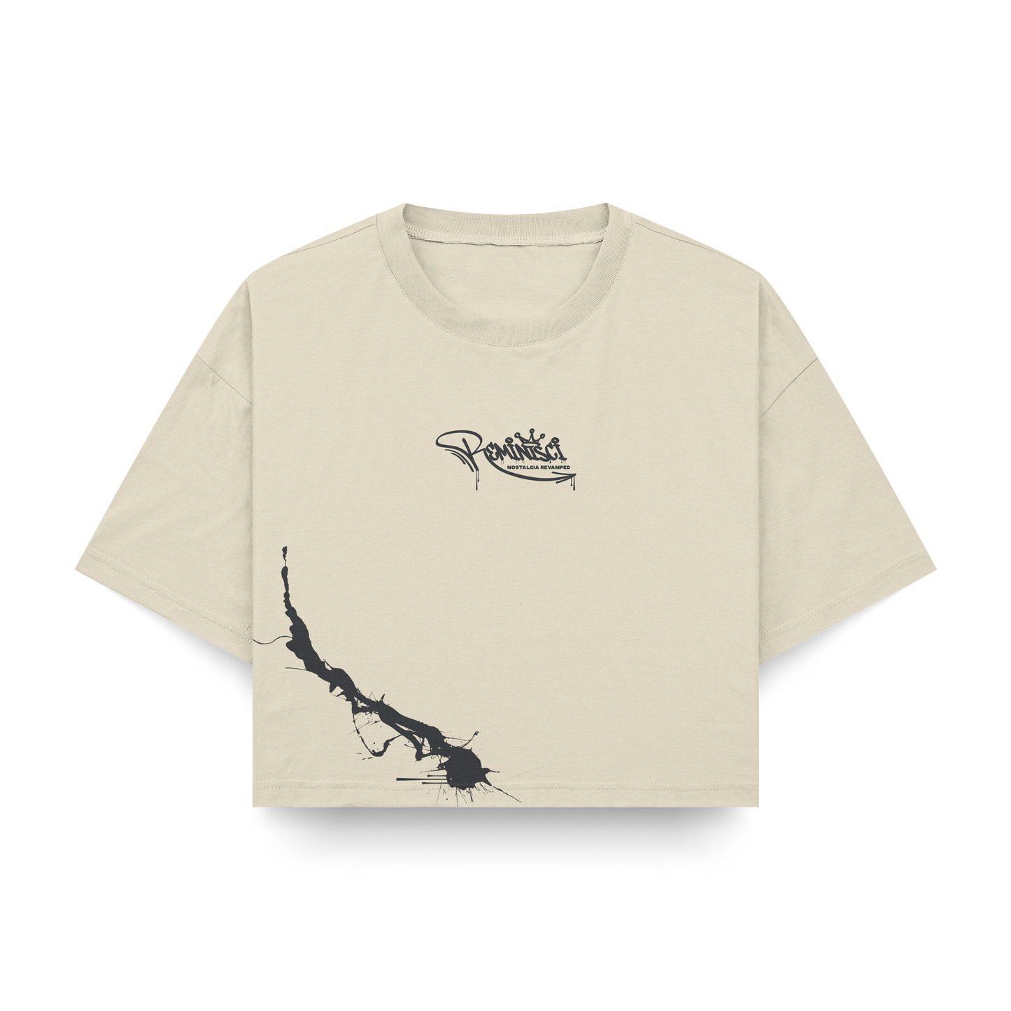 Ladies Crop Top TEE (Cream - Pink)